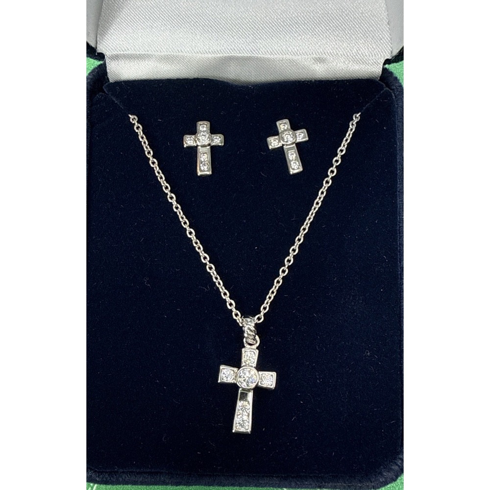 Montana Silversmiths Western Cross Necklace Earrings Set Silver Plated CZ NWOT